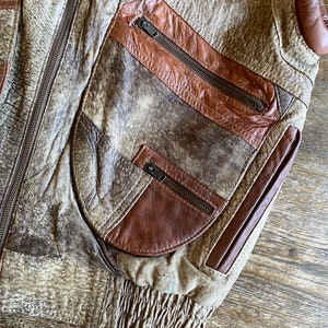1980s Brown patchwork oversize leather vest // Size S-M 画像 7