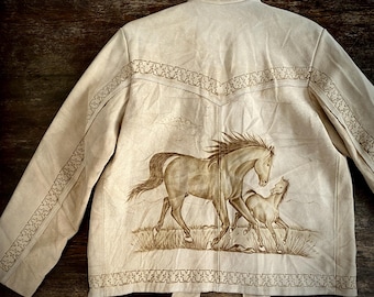 1980s Horse motif suede western jacket // Size S-M
