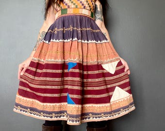 Antique hand made patchwork and embroidered skirt or dress// Size XS-S
