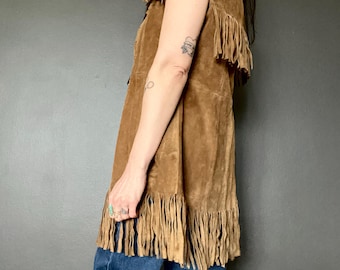 1970s western fringed suede waistcoat // Size M-L