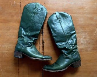 1990s SENDRA green leather cowboy boots  // size 39 EU - 8.5 US