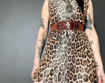 1970s Silver lurex leopard print tunic top mini dress // Size S-M