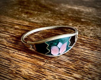1970s silver metal with mother pearl insert bracelet.