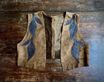 1970s inspired suede appliqué vest - Size XS/S