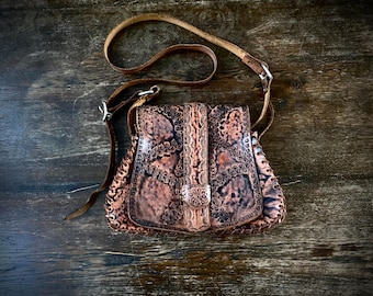 1970s tooled leather satchel bag.