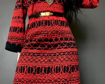 1970s Graphic print maxi dress // Size S