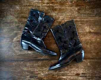 1980s Western suede inlay cowboy boots  // size 39 Euro - 8.5 US