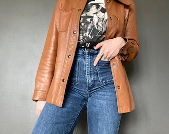 1970s brown leather jacket // Size S