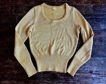 1970s gold lurex knitted blouse // Size XS
