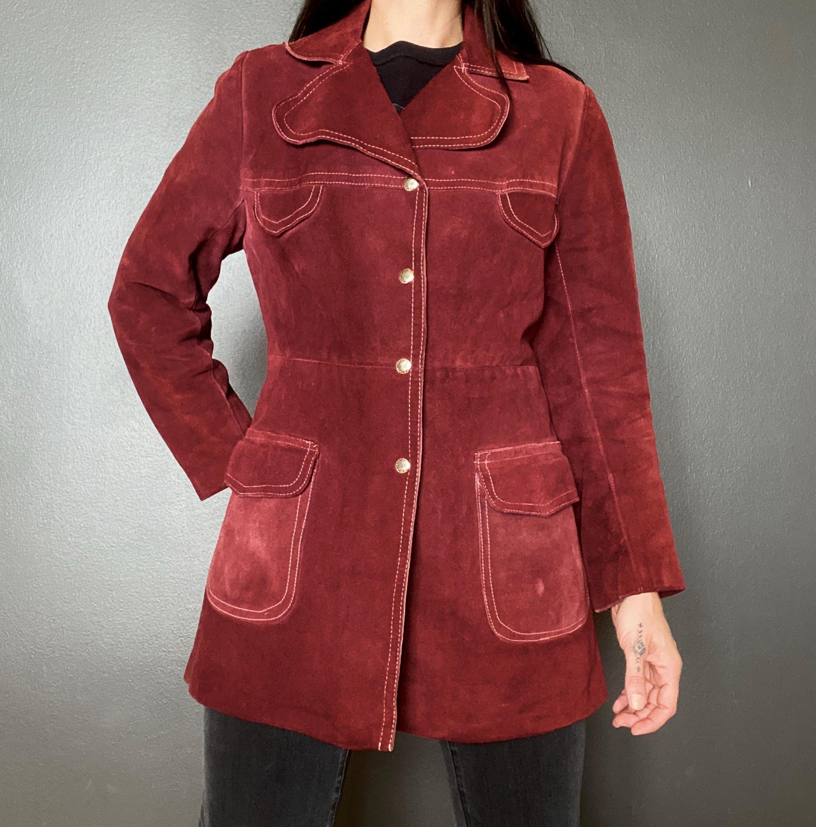 vintage 1970s burgundy suede jacket