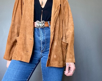 1980s suede shirt jacket // Size S-M