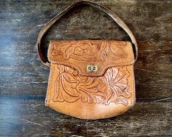 1970s tooled leather satchel bag.