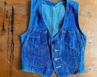 1970s Vintage blue denim vest  // Size XXS