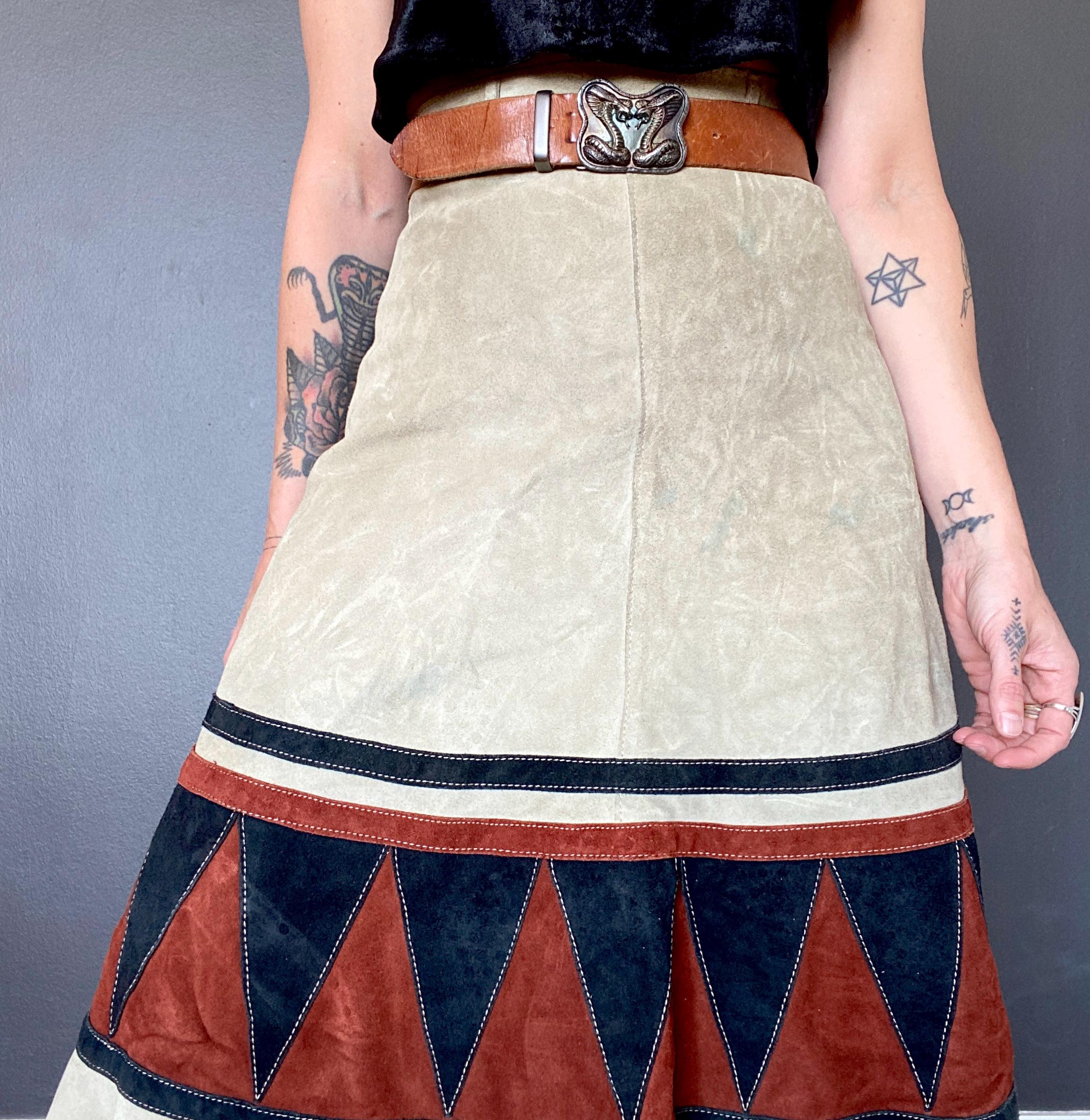 1970s Patchwork Suede Skirt // Size XXS - XS - Etsy