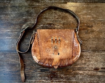 1970s tooled leather satchel bag.