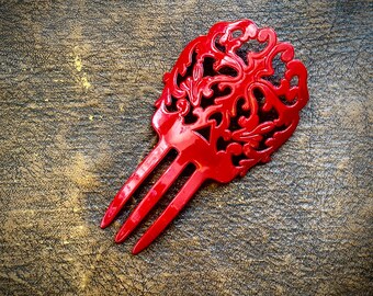 1980s Red Spanish plastic hair comb