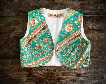 1960s Vera Mont cropped silk vest // Size M-L