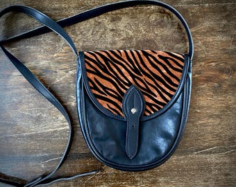1980s zebra velvet & leather bag.