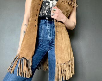 Chaleco de ante con flecos estilo western de los años 70 // Talla M-L