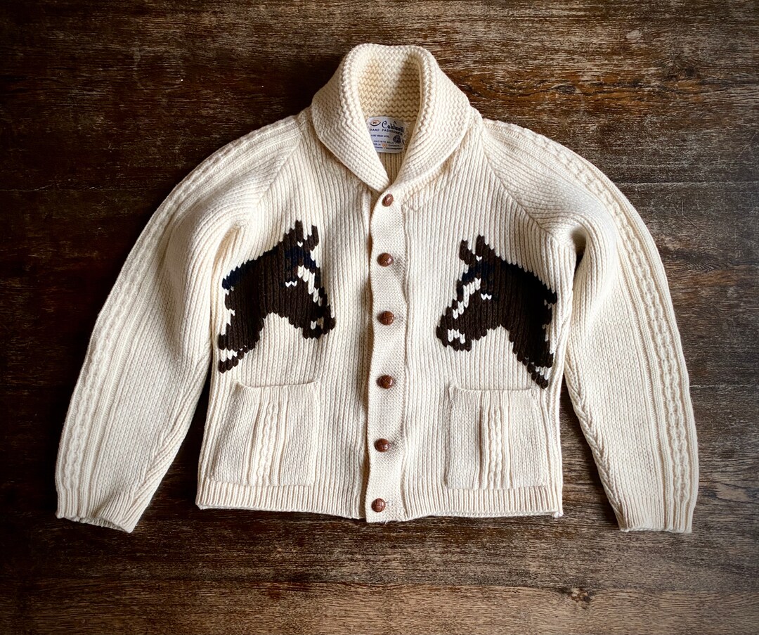 1970s Cowichan Horse Sweater Cardigan // Size XSS Etsy