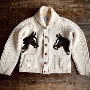 1970s Cowichan horse sweater cardigan // Size XS-S