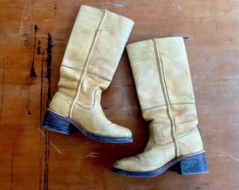 SOLD!! Don’t buy! 1970s Frye Campus Banana stitched leather boots  // size 38 Euro - 7 B US