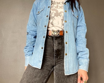 1970s Landlubber blue denim shirt jacket  // Size XS