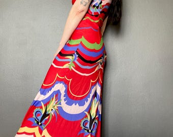 RESERVED!! 1970s Graphic print maxi dress // Size S