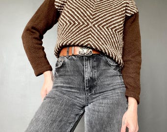 1970s Home made geometric pattern wool sweater // Size S