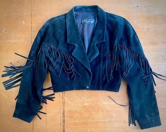 1980s cropped fringed suede western jacket // Size XS-S