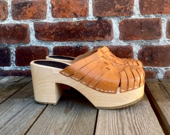 Boho Huarache leather platform clog sandals // size 36 Euro - 5 US