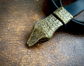ON HOLD for Fie!! 1970s Snake head buckle leather belt // Size S-M-L-XL