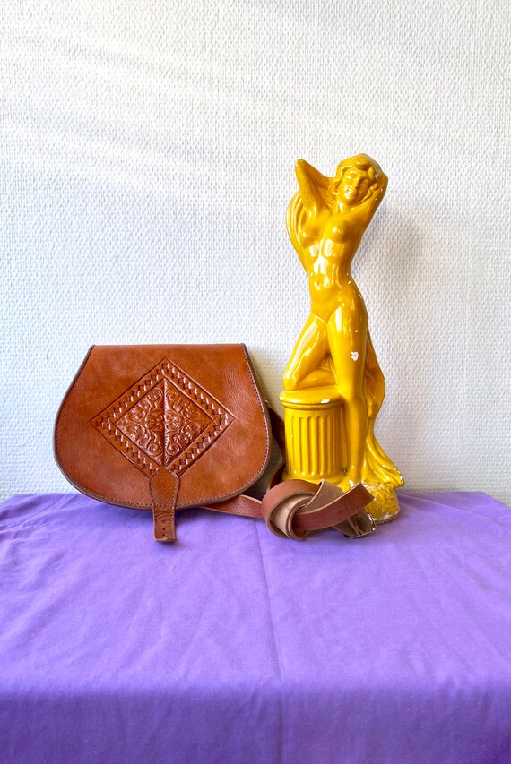 1970s tooled leather satchel bag.