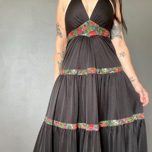 1970s Radley of London black halter neck maxi dress // Size XS