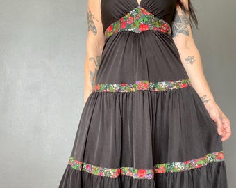 1970s Radley of London black halter neck maxi dress // Size XS