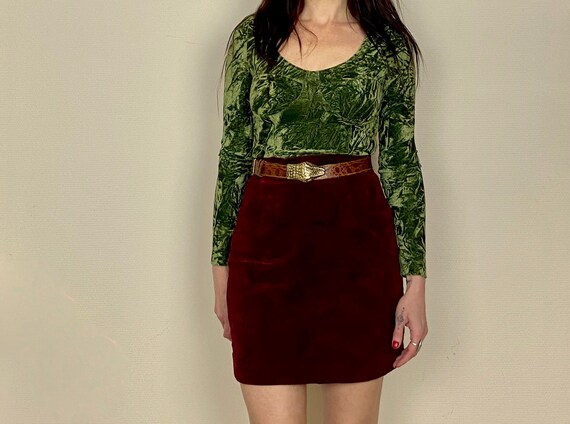 1990s Green crushed velvet leotard - Size XS