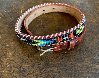 1970s Beaded southwest leather belt // Size XXS - XS