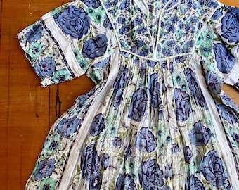 1970s metallic Indian cotton gauze dress // Size S-M