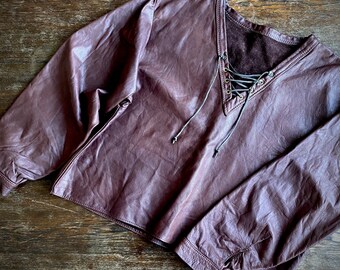 1970s western leather shirt // Size L