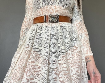 1970s Jessica McClintock Edwardian inspired lace wedding dress // Size XS