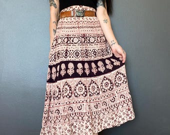 1970s India block print wrap skirt // Size XS-L