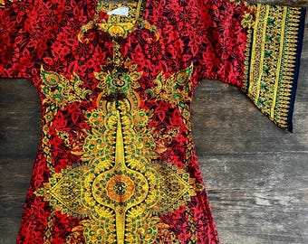 1970s Bali batik kaftan dress with angel sleeves // Size S