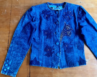 1990s appliquéd denim jacket // Size S
