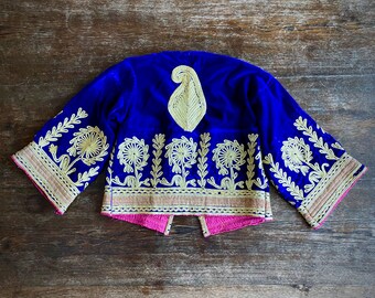 1970s Gold embroidered velvet cropped ottoman jacket // Size XXS - XS