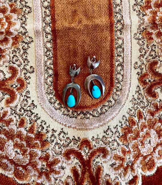 1970s Handmade turquoise crescent moon earrings.