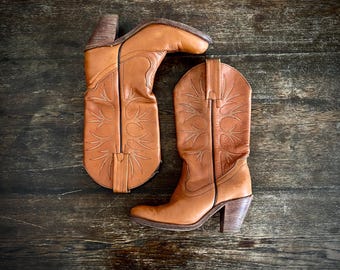 1970s stitched brown leather FRYE cowboy boots  // size 36.5 EU - 6.5 US