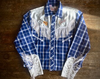 1970s style Tejas fringed western shirt // Size S