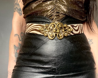RESERVED!! 1970s furry zebra belt with heavy brass buckle // Size  M