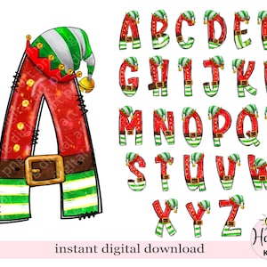 Lindas letras navideñas dibujadas a mano, alfabeto con temática de gnomos PNG para manualidades navideñas