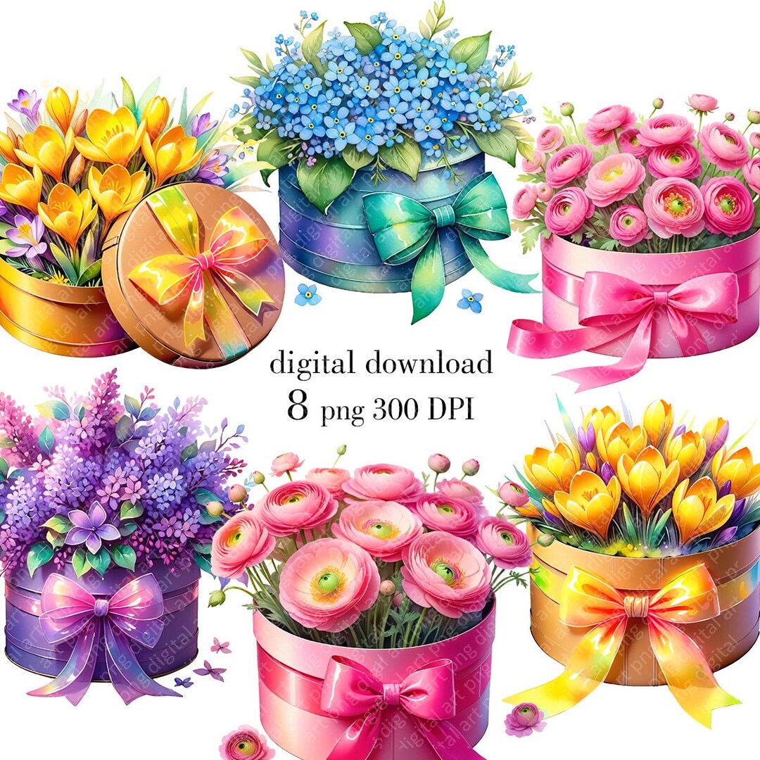 Floral Box PNG Clipart: Spring Flowers Design (digital Download) - Etsy